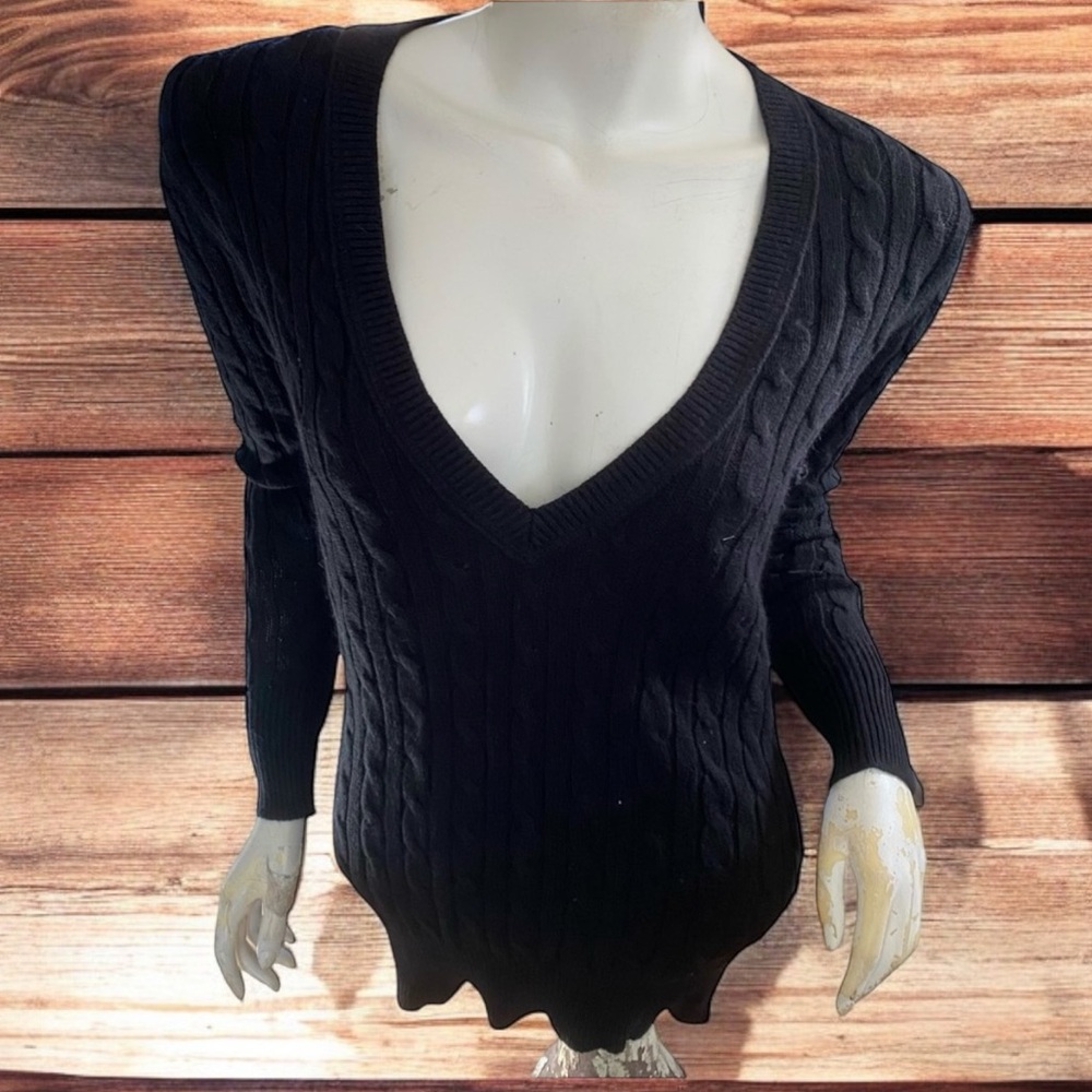 ❄️ 50% off winter Gap angora rabbit hair cable V large weave knit sweater XS